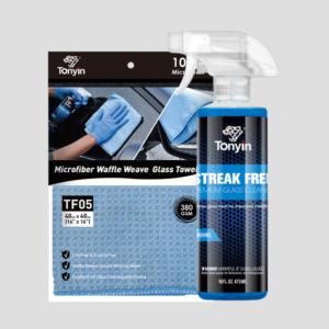 TONYIN GLASS CARE KIT - ZESTAW DO PIELĘGNACJI SZYB (Preparat do czyszczenia szyb 473 ml + Ręcznik o strukturze waflowej do czyszczenia szyb 380 GSM)